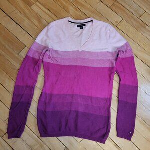 Tommy Hilfiger Pink Purple Ombre Striped V-Neck Sweater XS